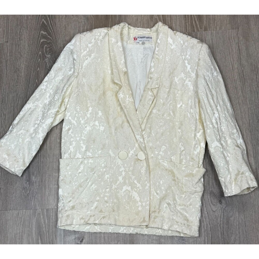 Vintage Peabody House Blazer 12‎ 80s Power Shoulders Jacket Jacquard Retro Glam